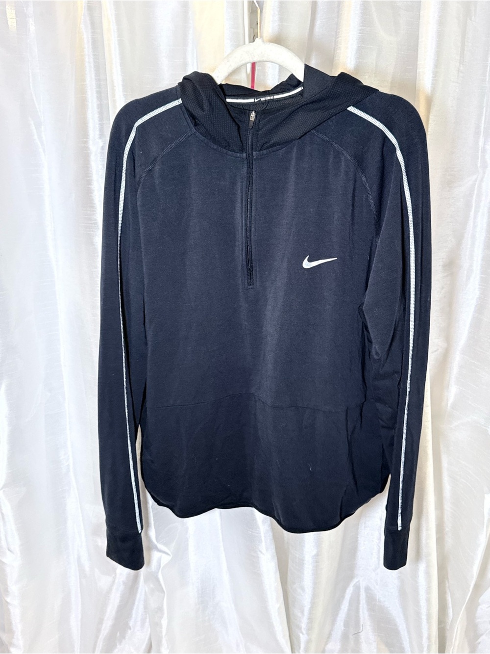 Nike Black Half-Zip Hooded Pullover with White Piping